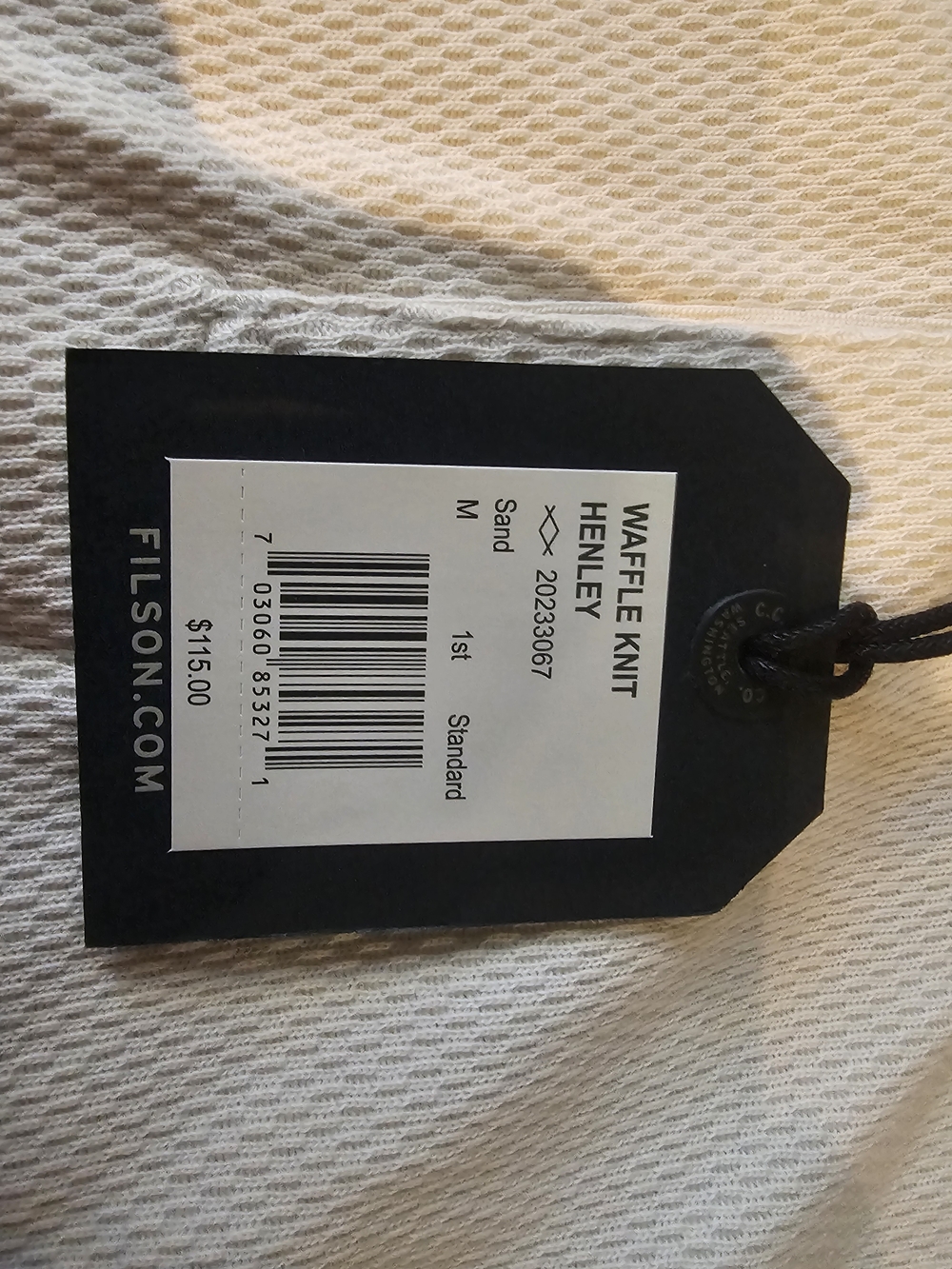 Filson Men’s Cream Waffle Henley Long Sleeve Shirt - Picture 2 of 3